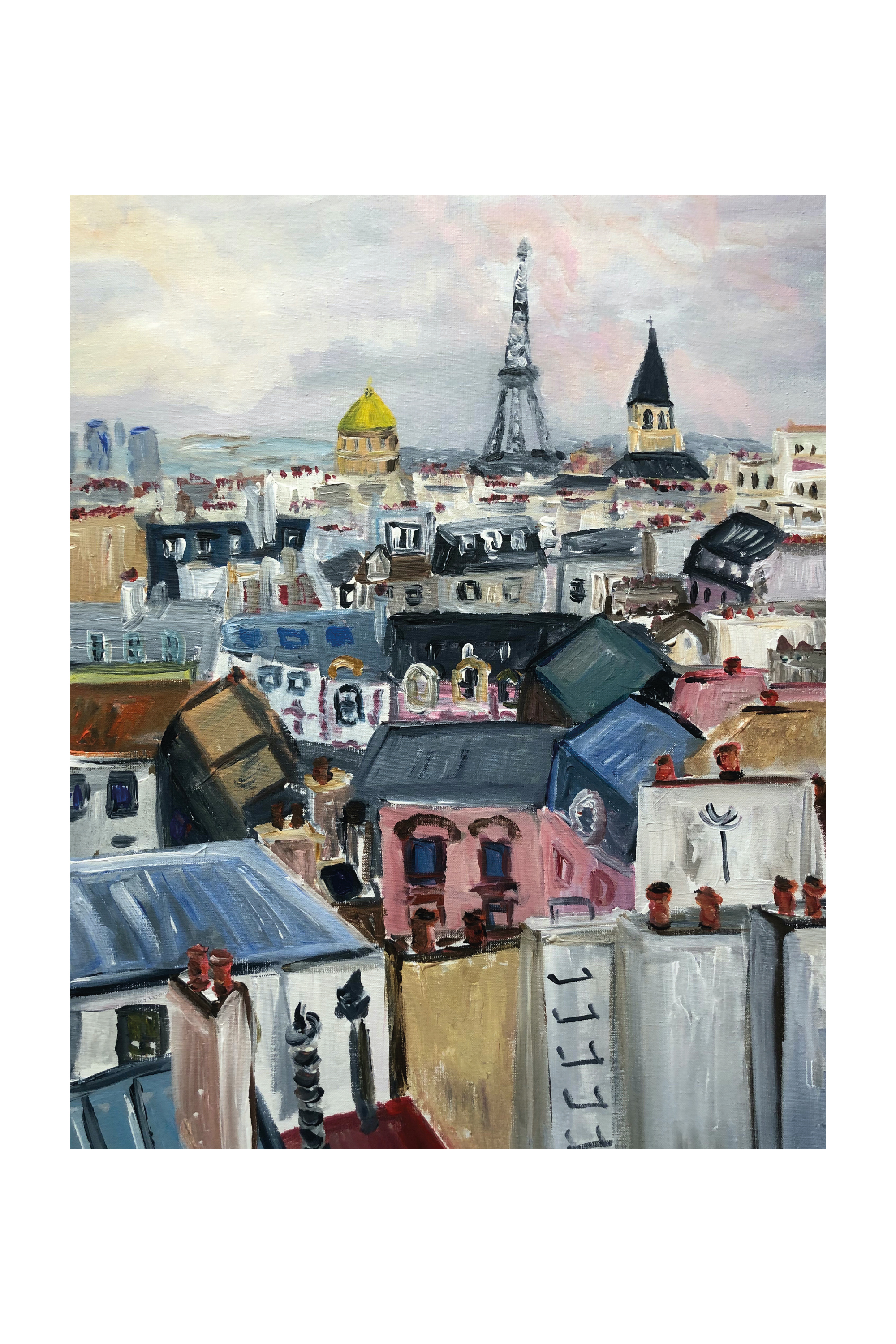 Toits de Paris, Tour Eiffel, peinture de Véronique Françaix