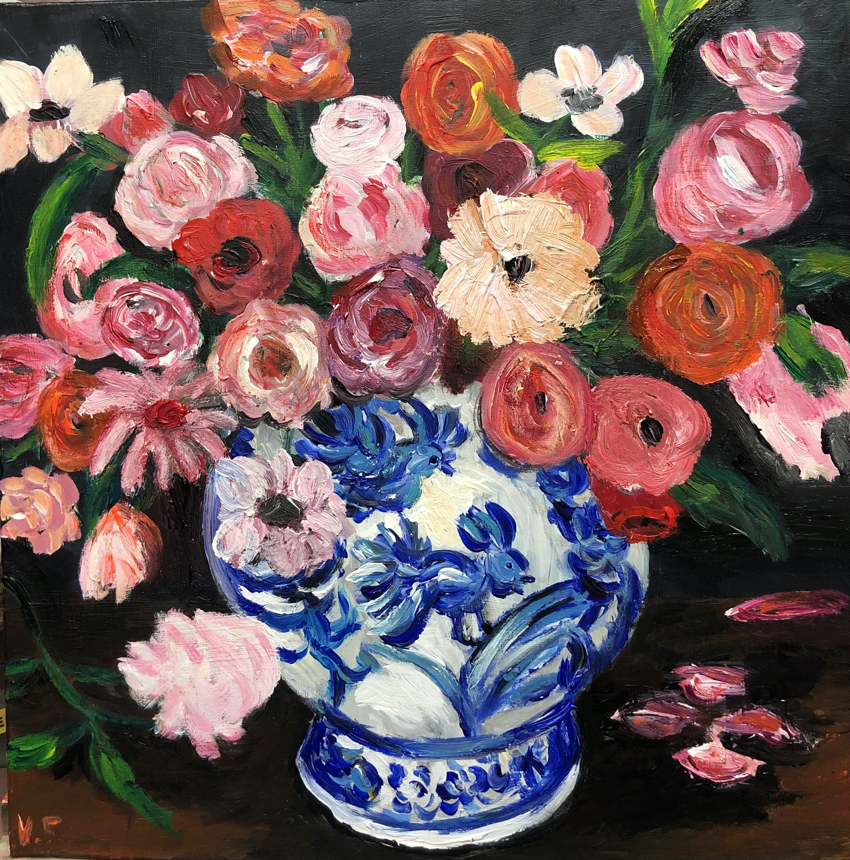 Bouquet, vase chinois, peinture de Véronique Françaix