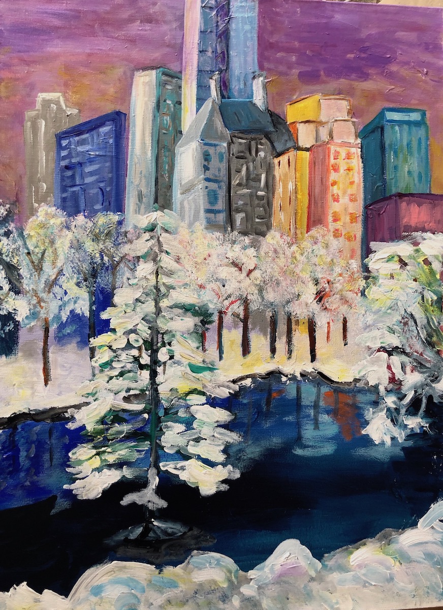 Peinture New York, Central Park sous la neige, tableau de Véronique Françaix disponible sur Saatchi Art