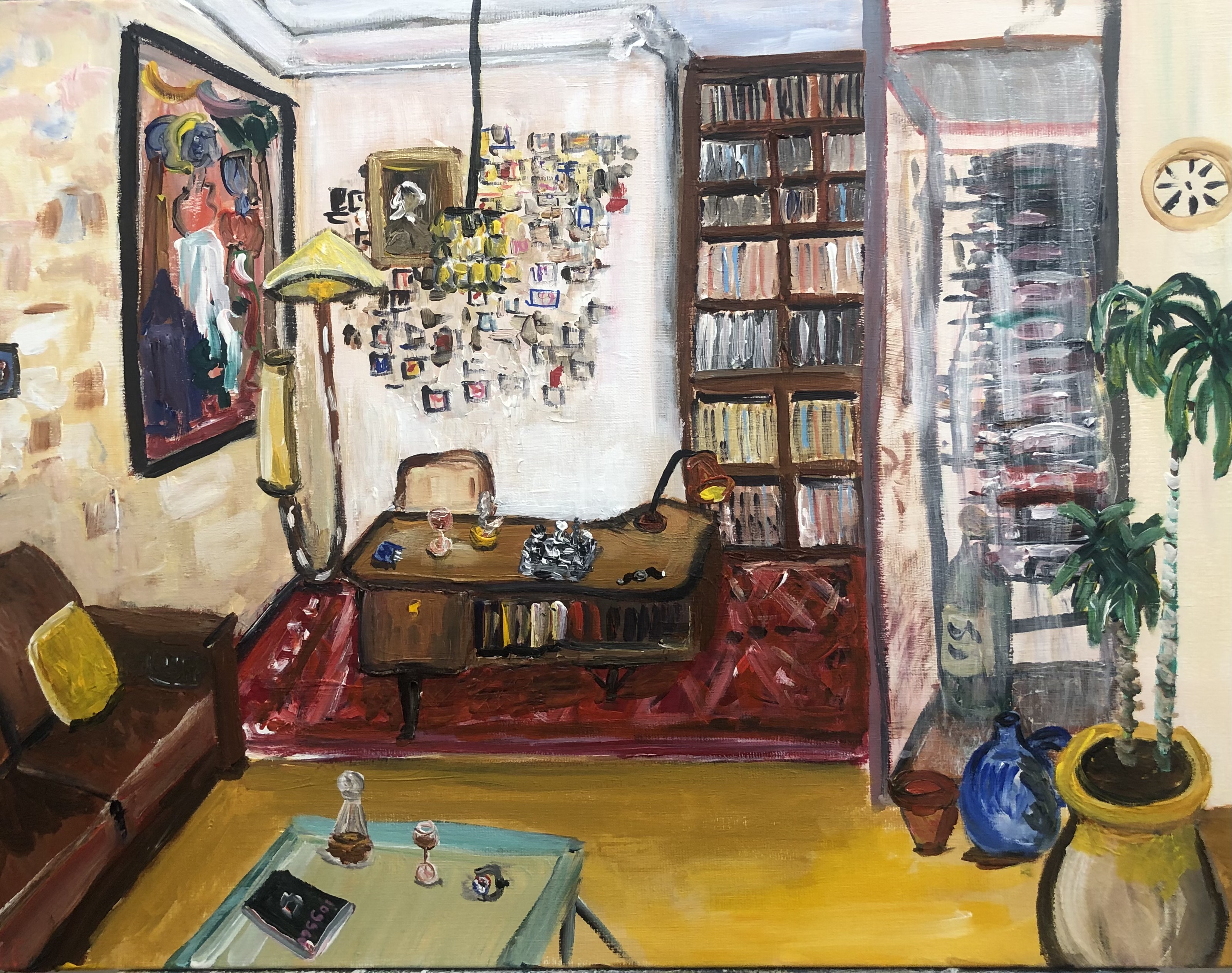 Intérieur bibliothèque, peinture sur commande, Véronique Françaix