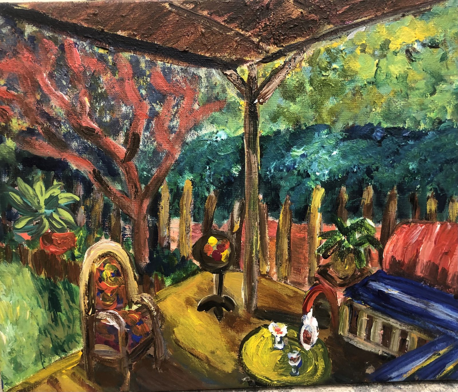Le petit paradis de Marie, jardin au Cap Ferret, peinture de Véronique Françaix