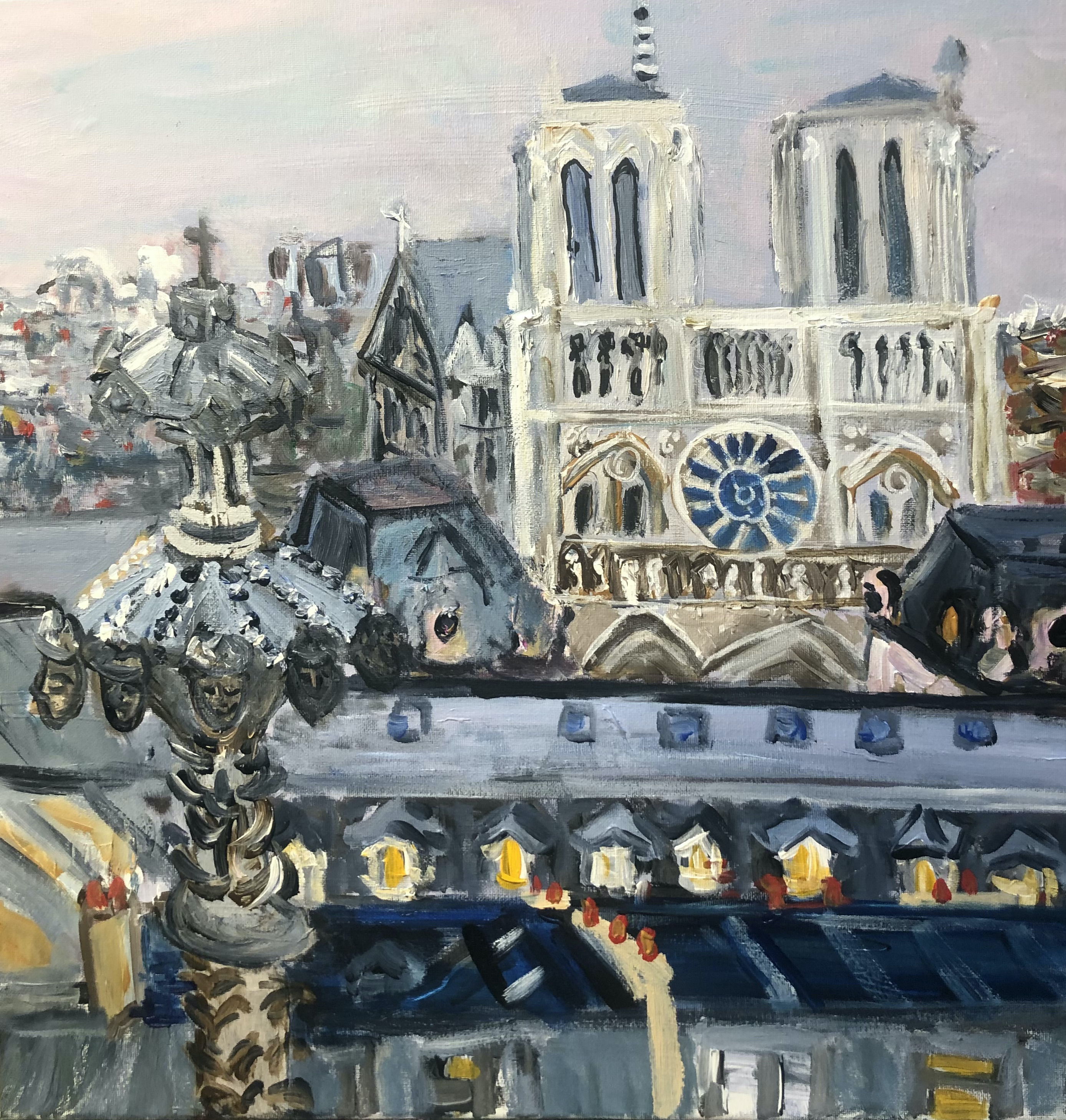 Toits de Paris et Notre-Dame, peinture de Véronique Françaix