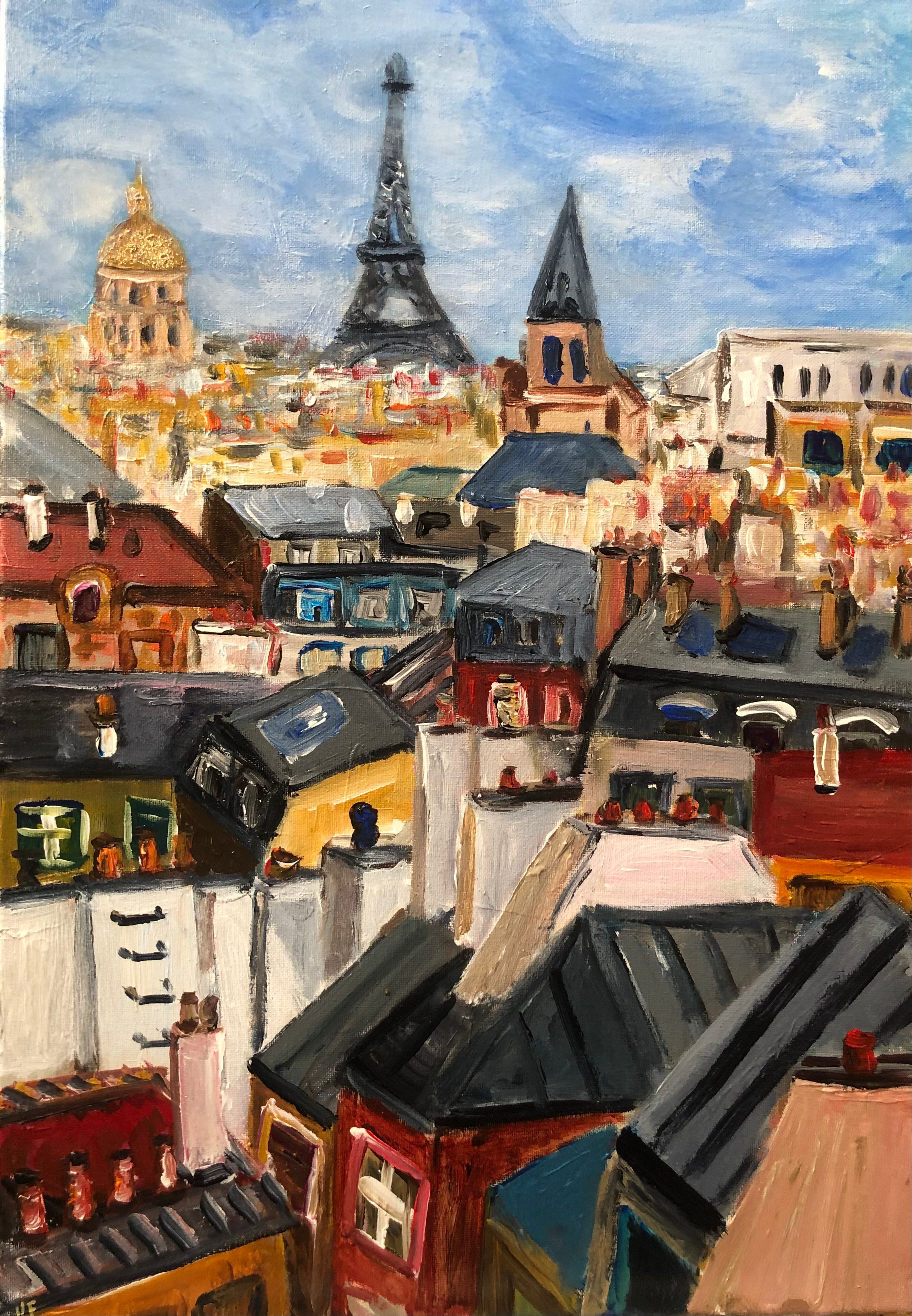 Toits de Paris zinc et cheminées, peinture de Véronique Françaix